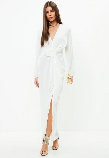 MISSGUIDED cream wrap front shirt maxi dress | long glamorous party dresses