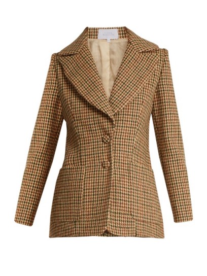 LUISA BECCARIA Dog-tooth checked single-breasted wool jacket / brown dogtooth tailored jackets