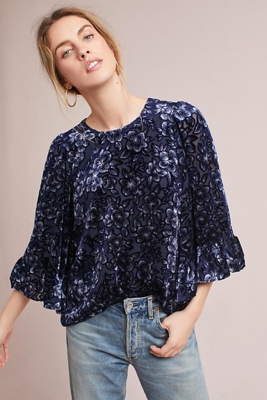 Samantha Dru Velvet Burnout Kimono Sleeve Blouse