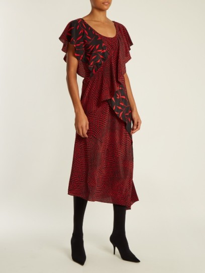 DIANE VON FURSTENBERG Easton Dot and Shelton-print silk dress ~ red ruffled dresses