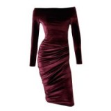 Me&Thee Elderberry ruched velvet bardot dress