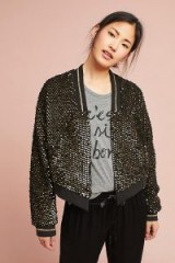 ANTHROPOLOGIE Elora Sequined Knitted Jacket ~ black shimmering sequin jackets