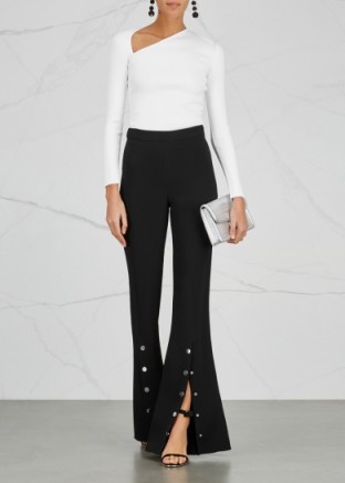 CUSHNIE ET OCHS Emma black flared trousers ~ chic front slit evening pants