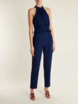 EMILIA WICKSTEAD Everette halterneck wool-crepe jumpsuit – blue occasion halter neck jumpsuits