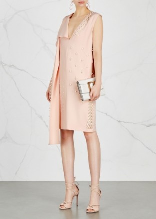 STELLA MCCARTNEY Faux pearl-embellished dress – draped blush pink dresses