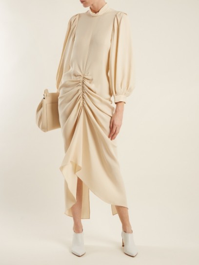 JOSEPH Fay ruched silk-crepe dress ~ cream high neck gathered front dresses ~ elegance ~ style