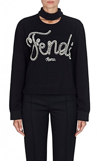 FENDI Embellished Cotton Terry Sweatshirt | black choker sweatshirts