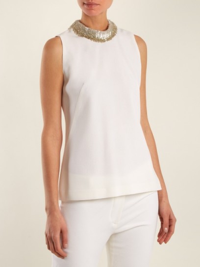 GOAT Fig bead-embellished sleeveless wool top ~ luxe cream tops ~ elegance