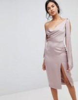 Finders Aspects Satin Feel Midi Dress / silky asymmetric evening dresses