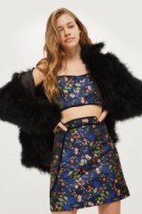 Topshop Floral Satin Jacquard Mini Skirt ~ blue flower print A-line skirts