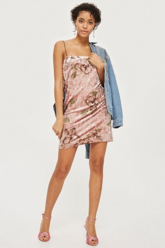 Topshop Floral Velvet Square Neck Mini Slip Dress | pink slip dresses | strappy party fashion