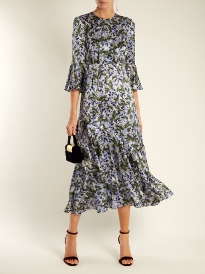 ERDEM Florence fluted-cuff silk-satin dress ~ blue fluted cuff dresses