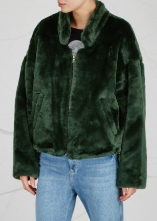 FREE PEOPLE Furry green faux fur bomber jacket ~ casual luxe