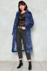 NASTY GAL Fur-Tune Teller Longline Coat ~ long blue winter coats