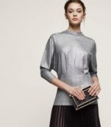 REISS GALE HIGH-NECK METALLIC TOP SILVER ~ glamorous batwing evening tops ~ party clothing