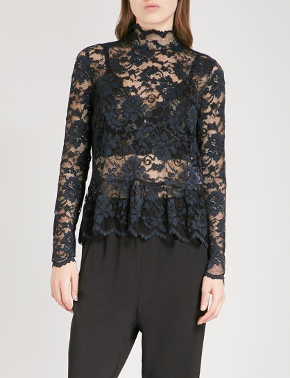 GANNI Flynn high neck black lace top ~ sheer tops ~ romanclothingtic