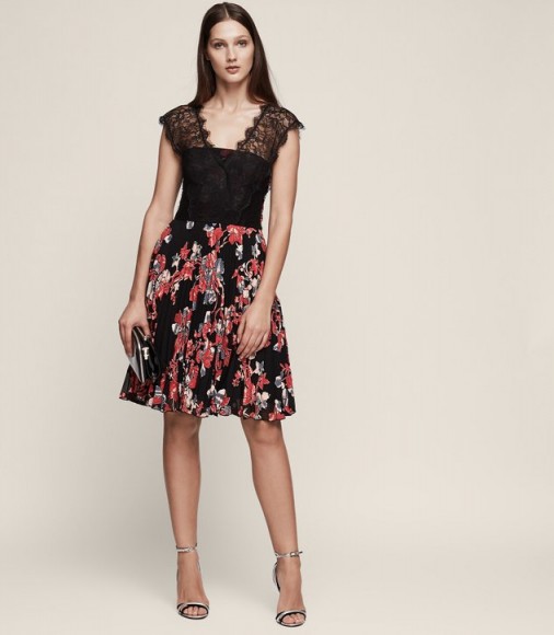 REISS HAVEN LACE BURNOUT DRESS / fit and flare floral party dresses