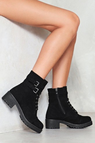 NASTY GAL High Spirits Vegan Suede Boot – black chunky ankle boots