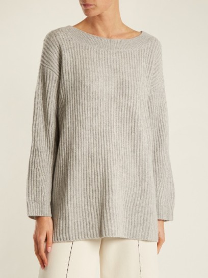 LE KASHA Hyeres boat-neck ribbed-knit cashmere sweater ~ light grey loose fit jumpers