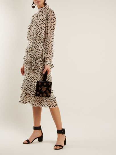 SALONI Isa polka-dot fil coupé silk-blend dress ~ layered ruffle dresses ~ chic & feminine