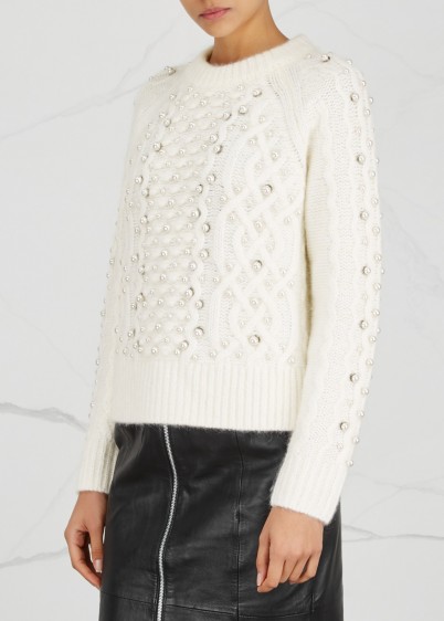 RAG & BONE Jemima embellished wool blend jumper ~ cream crew neck jumpers ~ large faux pearls