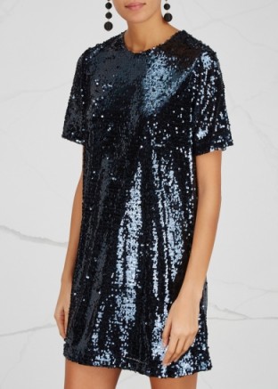 SAMSØE & SAMSØE Johanne sequinned mini dress ~ blue sequin shift dresses ~ sparkly party clothing