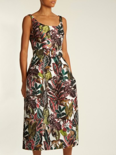 OSCAR DE LA RENTA Jungle-jacquard scoop-neck dress ~ printed evening dresses