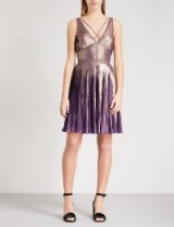 KAREN MILLEN Metallic pleated midi dress / shiny ombre effect party dresses