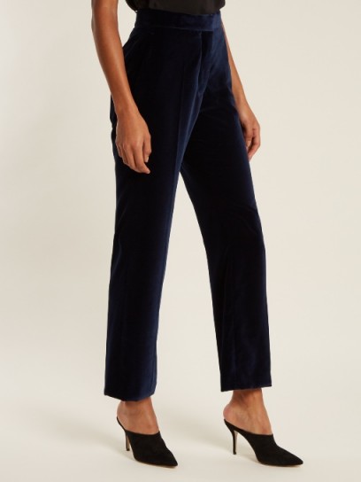 STELLA MCCARTNEY Kick-flare cropped midnight-blue velvet trousers