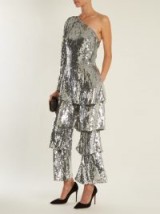 OSMAN Labelle sequin-embellished tiered-panel jumpsuit / silver one shoulder jumpsuits