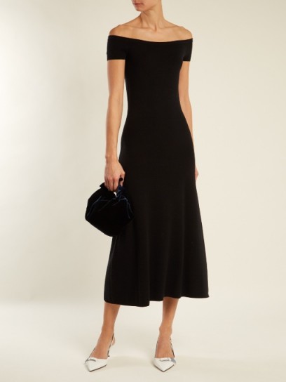 GABRIELA HEARST Larrington off-the-shoulder wool-blend dress ~ lbd ~ black bardot dresses