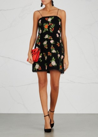 ALICE + OLIVIA Launa floral-embroidered velvet dress