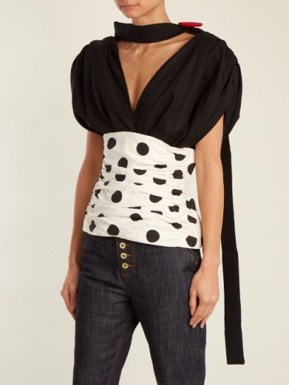 JACQUEMUS Le Haut Gitan contrast-panel wool and cotton top ~ gathered choker style tops