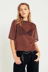 Light Before Dark Lurex Metallic Sheer T-Shirt ~ sheer orange t-shirts