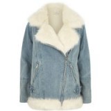 River Island Light blue faux fur denim aviator jacket