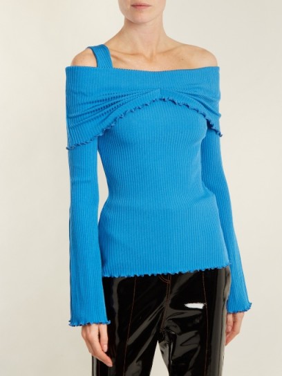 ELLERY Limozeen off-the-shoulder ribbed top ~ blue bardot