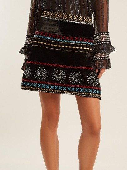 DODO BAR OR Liya embroidered velvet mini skirt ~ boho A-line skirts