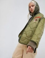 Maharishi Upcycled Military Liner Jacket – khaki green collarless padded jackets