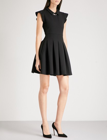 MAJE Rousta chain-trimmed pleated crepe mini dress ~ cute fit and flare ~ lbd