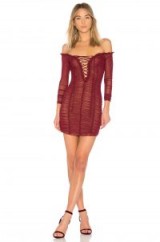 MAJORELLE DARLING DRESS | merlot-red off the shoulder party dresses | ruched bardot