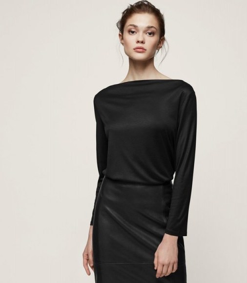 REISS MARILYN STRAIGHT-NECK TOP BLACK ~ black evening tops