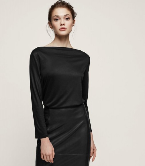 REISS MARILYN STRAIGHT-NECK TOP BLACK ~ black evening tops