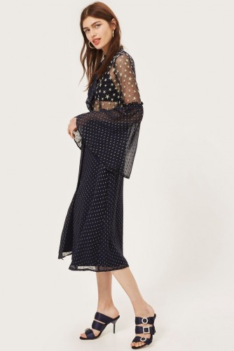 Topshop Mesh Star Midi Dress | navy blue semi sheer party dresses