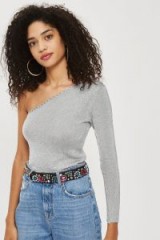 TOPSHOP Metal Yarn One Sleeve Jumper ~ silver one shoulder party tops