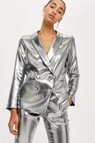 Topshop Metallic Suit Jacket – silver metallic suit jackets – shiny party fashion