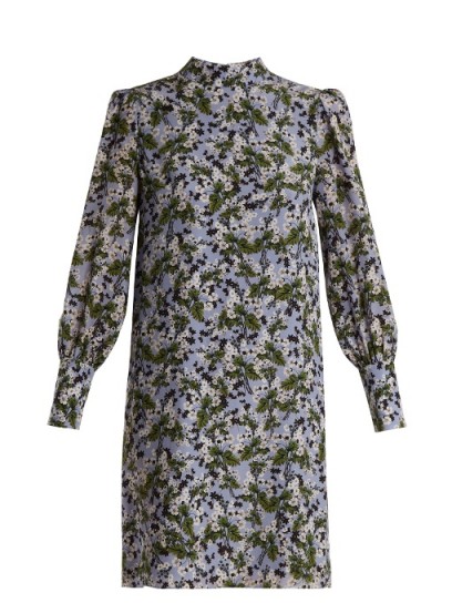 ERDEM Mirela blouson-sleeved silk crepe de Chin dress ~ long sleeved high neck shift dresses