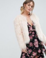 Miss Selfridge Nude Mongolian Faux Fur Coat | fluffy pale pink coats