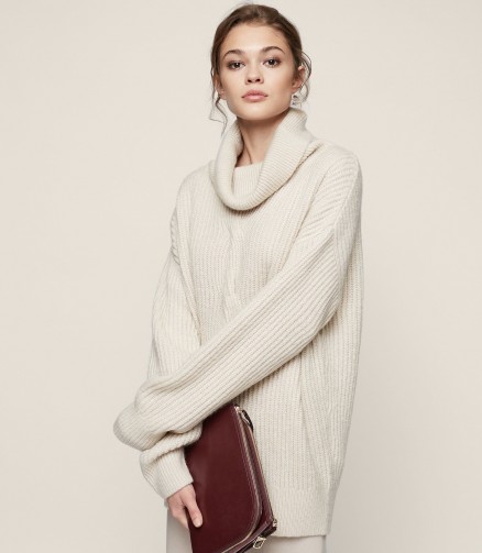 Reiss MONICA CABLE-KNIT JUMPER FROST GREY ~ chic oversized cowl neck jumpers