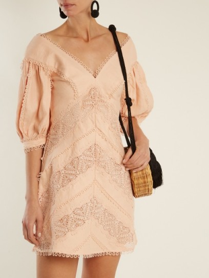 ZIMMERMANN Painted Heart lace-panel linen dress ~ peach-pink dresses ~ warm weather vacation fashion