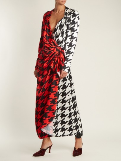 ATTICO Pat hound’s-tooth checked satin wrap dress